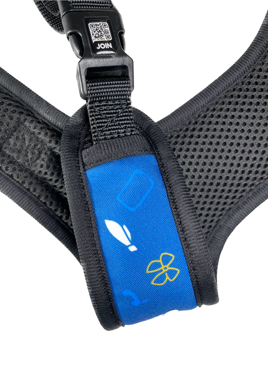 Up close view of business casual design, phone silhouette, neck tie, girly neck butterfly, old phone, in the colors of white, yellow and light blue on a darker business blue background, with a clear view on fabrics quality.